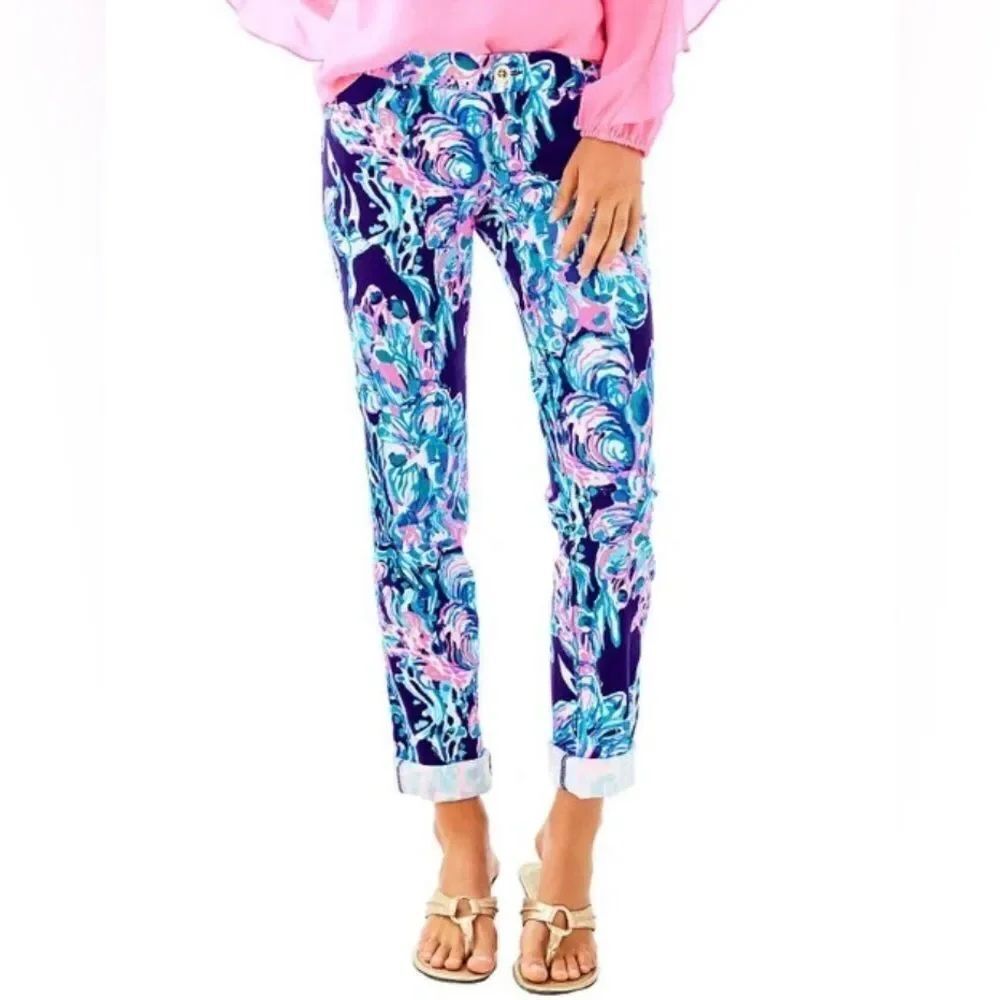 Lilly Pulitzer Callahan Chino Bright Navy Caught Up Pants Size 2